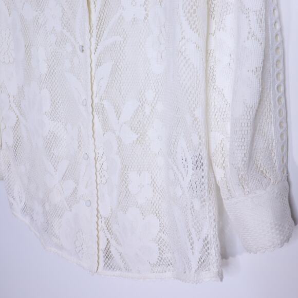HEMANT & NANDITA Chemical Lace Button Front Shirt White Floral Women's XS - Picture 7 of 13